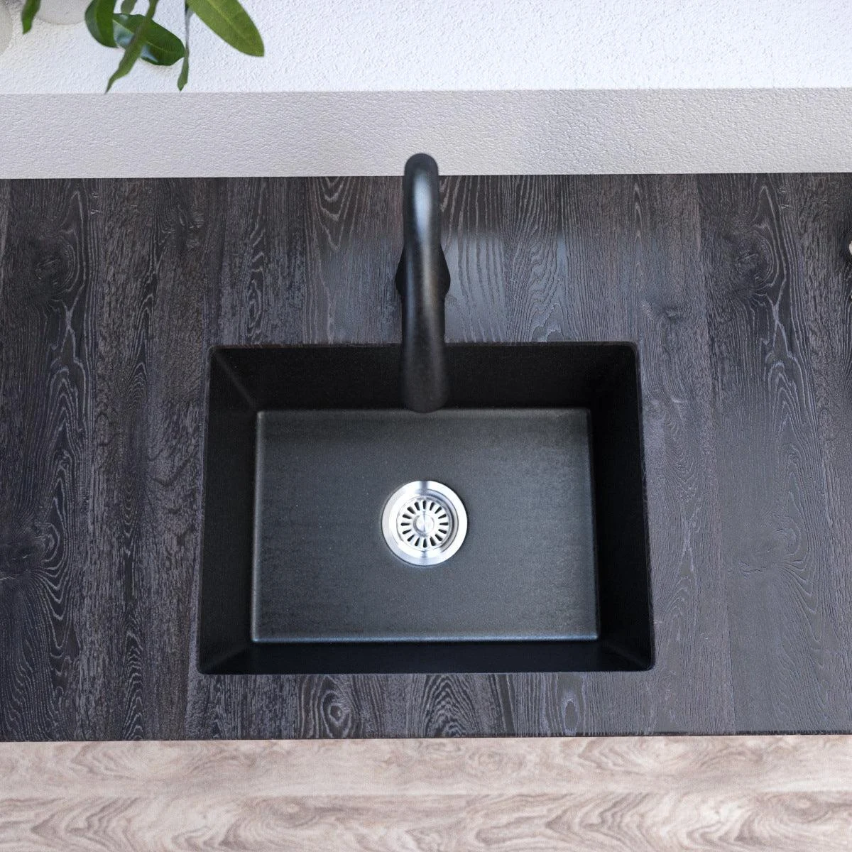 Contemporary Kitchen Sink Black Square Quartz Single Bowl without Tap -Bathlova