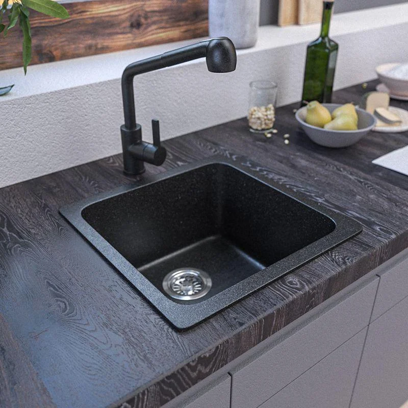 Contemporary Kitchen Sink Black Square Quartz Single Bowl without Tap -Bathlova