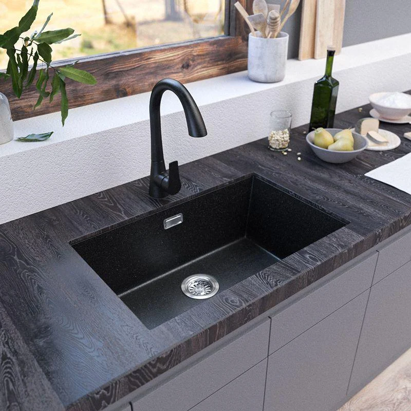 Contemporary Kitchen Sink Black Square Quartz Single Bowl without Tap -Bathlova