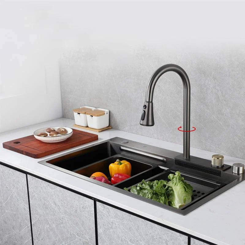 Contemporary Kitchen Sink Corrosion Resistant 3 Holes Kitchen Sink with Drain Assembly -Bathlova