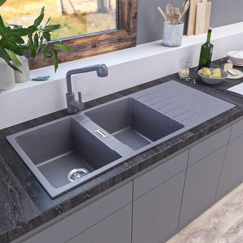 Contemporary Kitchen Sink Square Double Sink with Drain Assembly(Not Included Tap) -Bathlova