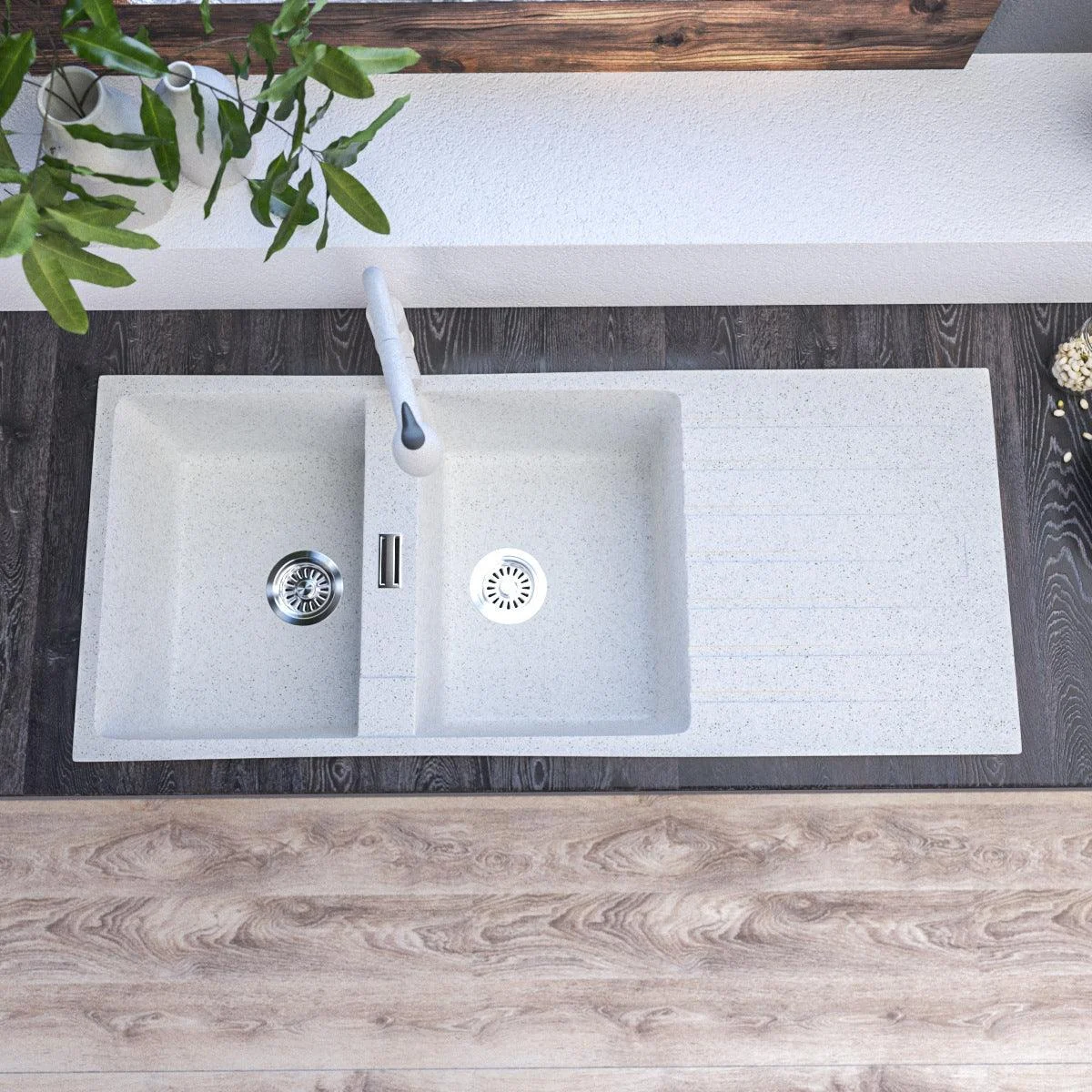 Contemporary Kitchen Sink Square Double Sink with Drain Assembly(Not Included Tap) -Bathlova