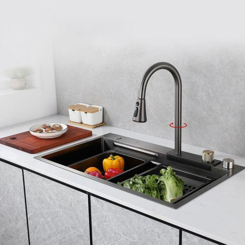 Contemporary Kitchen Sink Stainless Steel Single Bowl Kitchen Sink with Basket Strainer -Bathlova