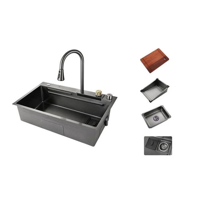 Contemporary Kitchen Sink Stainless Steel Single Bowl Kitchen Sink with Basket Strainer -Bathlova