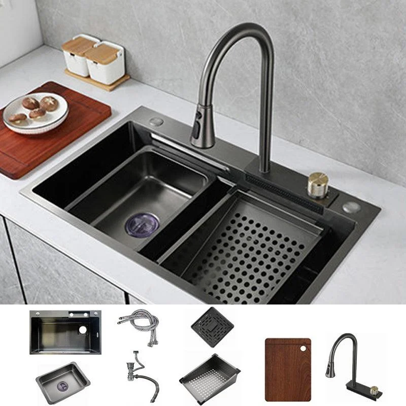 Contemporary Kitchen Sink Stainless Steel Single Bowl Kitchen Sink with Basket Strainer -Bathlova