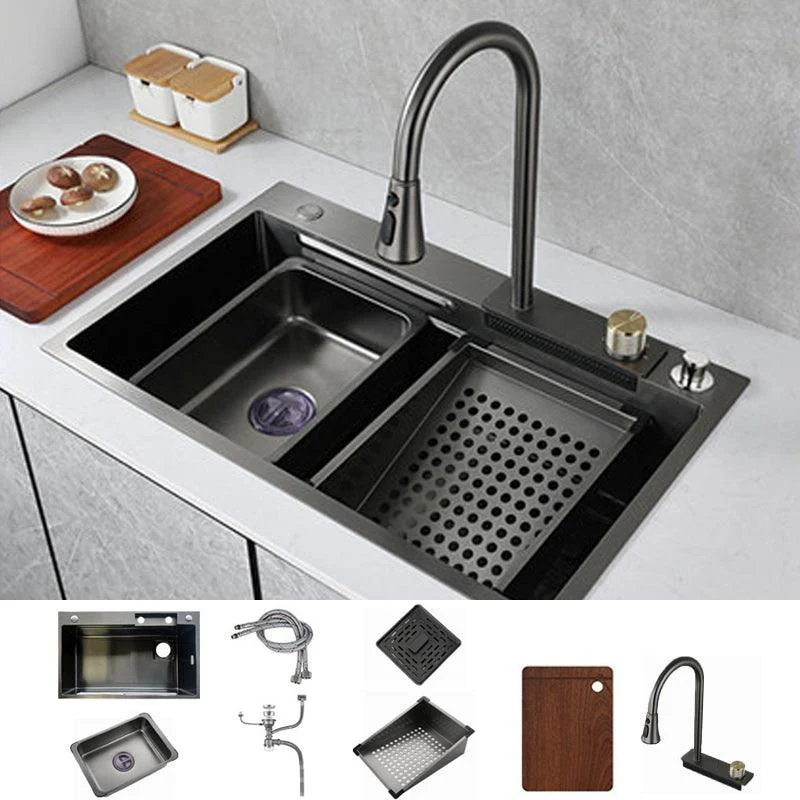 Contemporary Kitchen Sink Stainless Steel Single Bowl Kitchen Sink with Basket Strainer -Bathlova