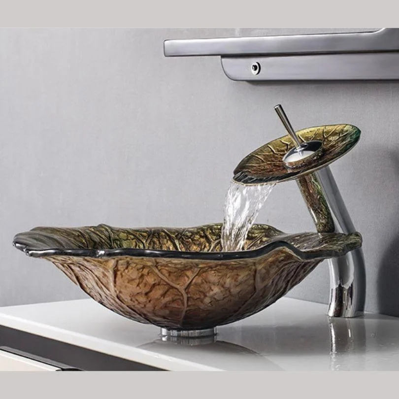 Contemporary Lotus Leaf Bathroom Glass Sink -Bathlova