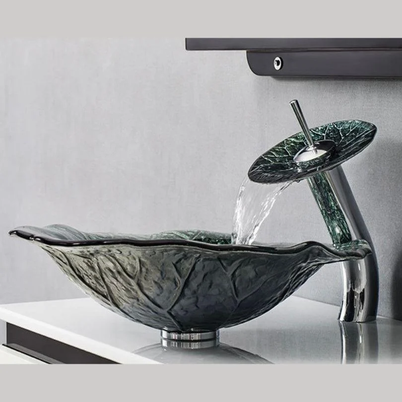 Contemporary Lotus Leaf Bathroom Glass Sink -Bathlova