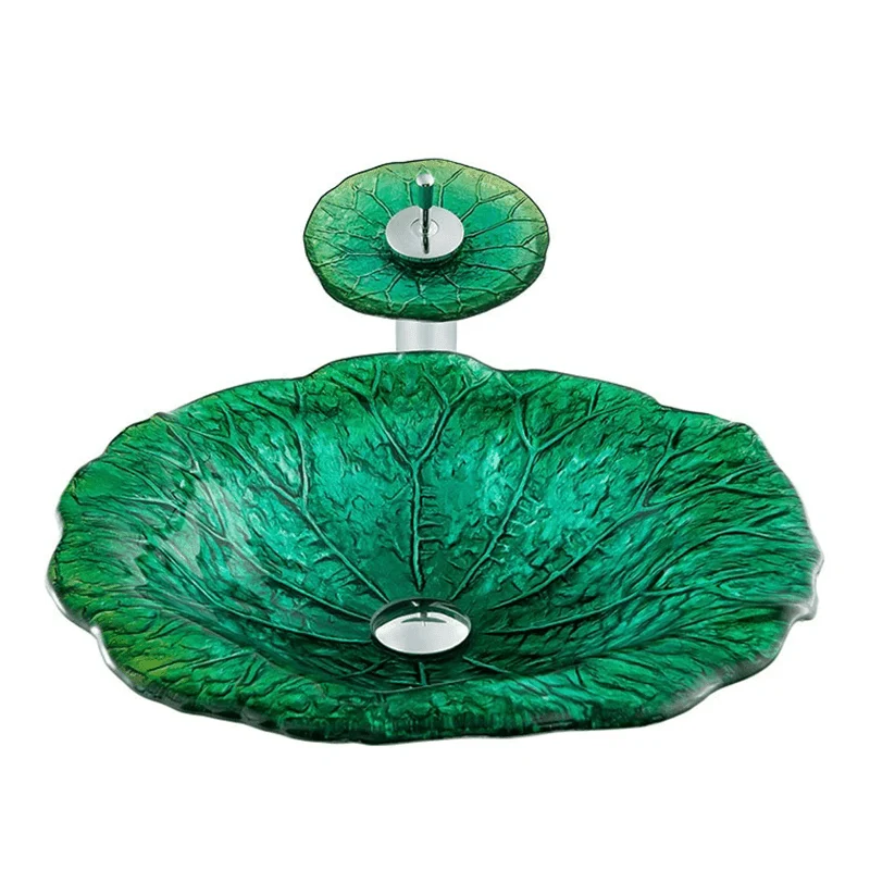 Contemporary Lotus Leaf Bathroom Glass Sink -Bathlova