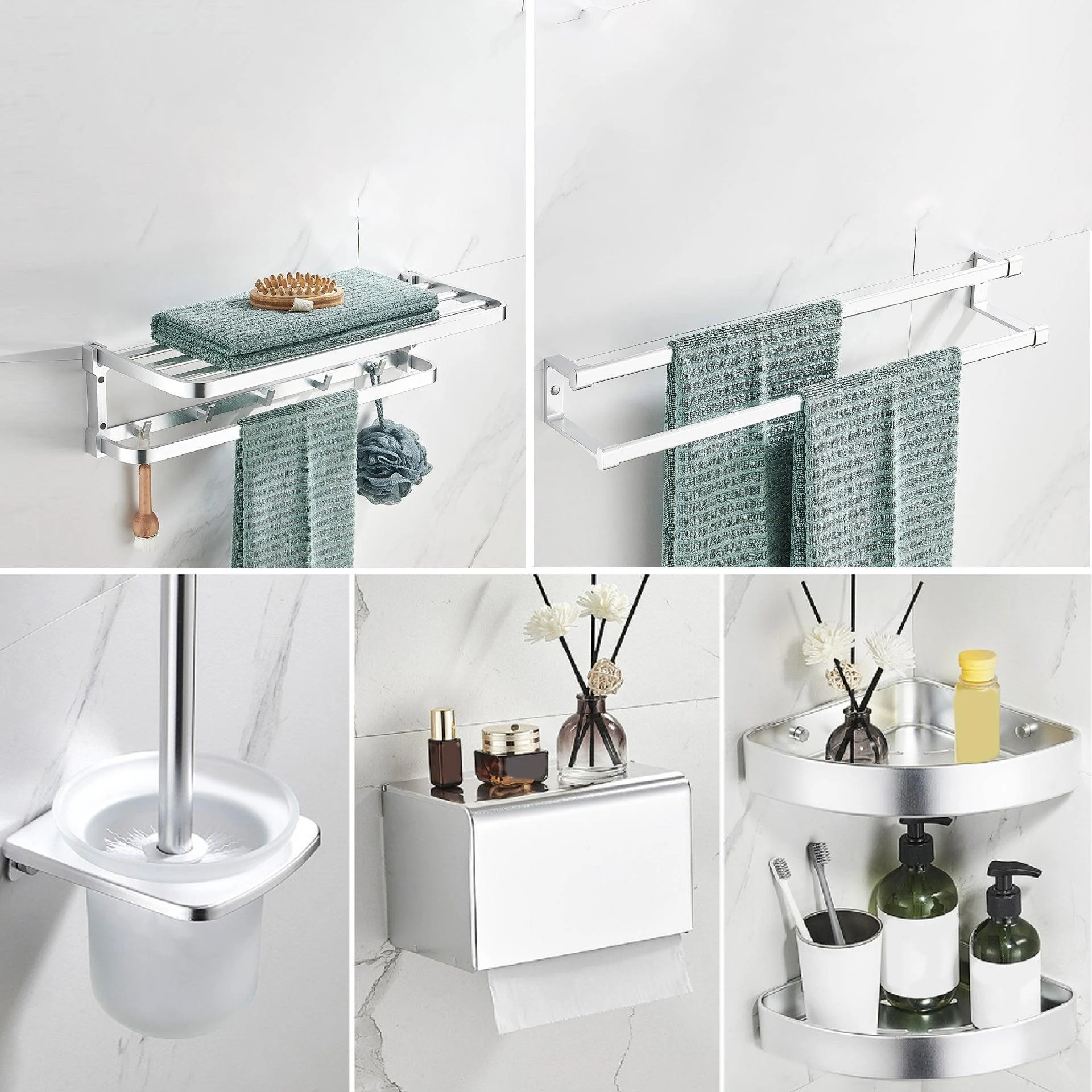 Contemporary Metal 6-Piece Bathroom Accessory Set with Bath Shelf -Bathlova