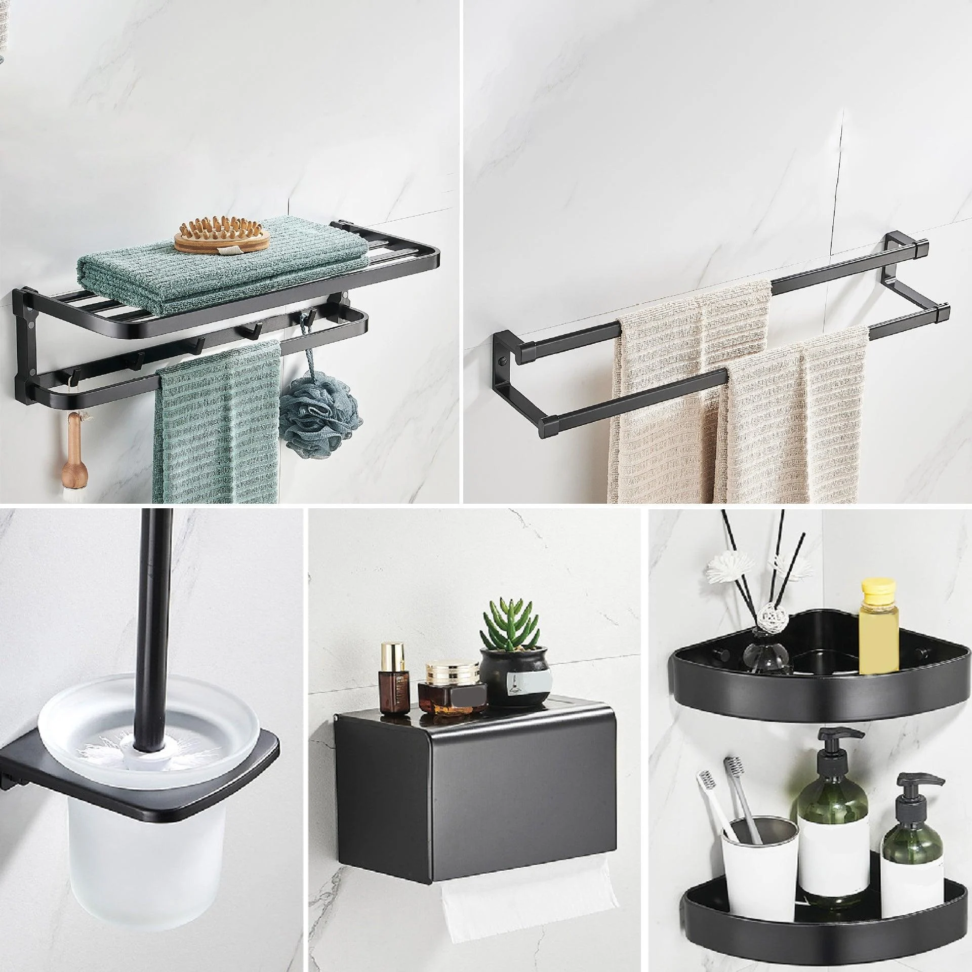 Contemporary Metal 6-Piece Bathroom Accessory Set with Bath Shelf -Bathlova