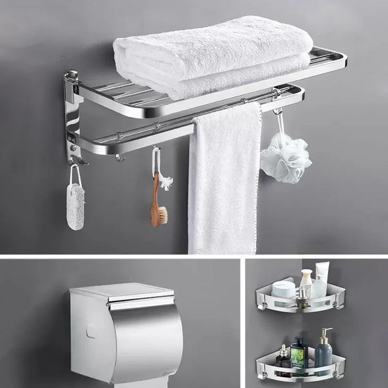 Contemporary Polished Chrome Bathroom Accessory Set with Towel Bar & Bath Shelf -Bathlova