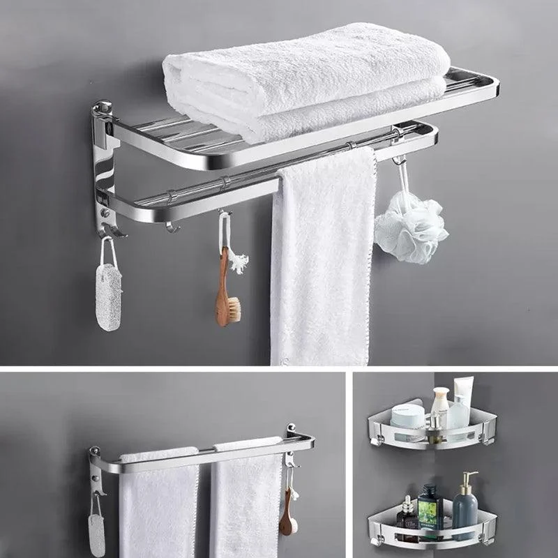 Contemporary Polished Chrome Bathroom Accessory Set with Towel Bar & Bath Shelf -Bathlova