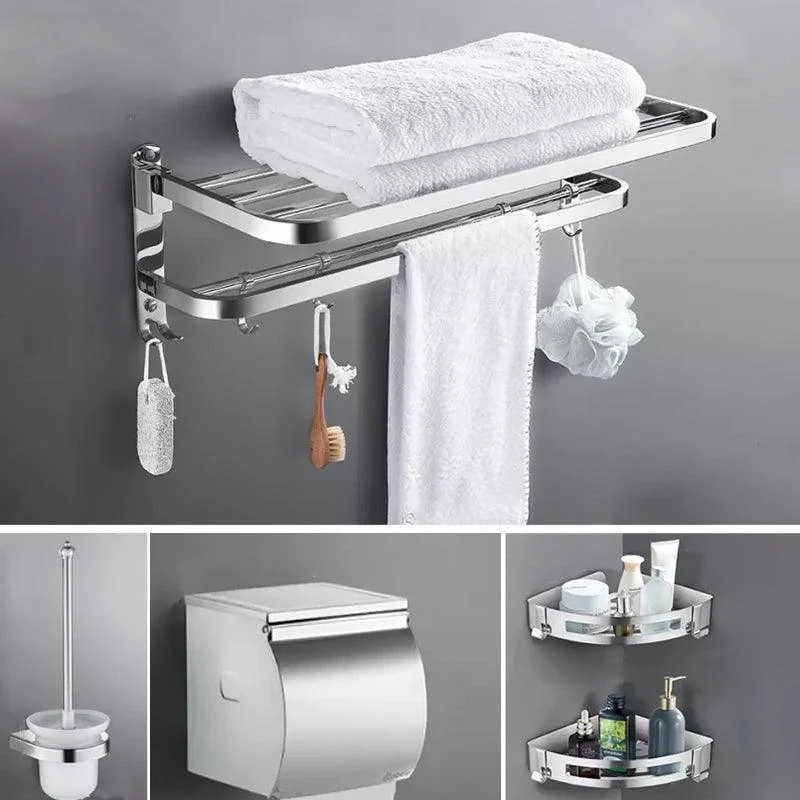 Contemporary Polished Chrome Bathroom Accessory Set with Towel Bar & Bath Shelf -Bathlova