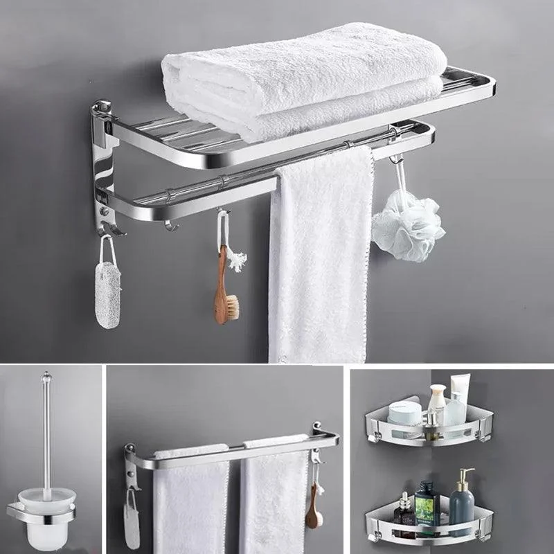 Contemporary Polished Chrome Bathroom Accessory Set with Towel Bar & Bath Shelf -Bathlova