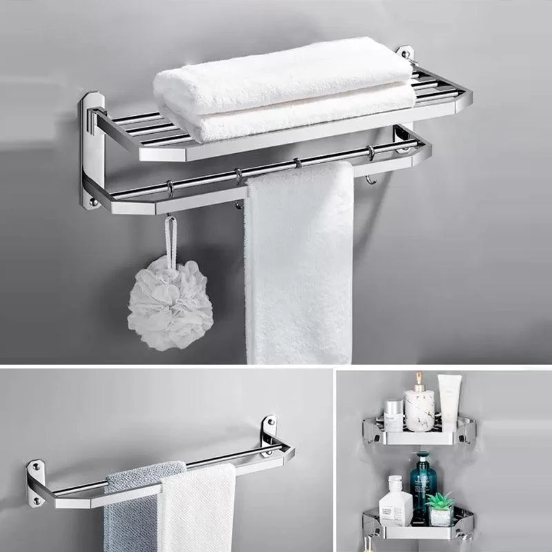 Contemporary Polished Chrome Bathroom Accessory Set with Towel Bar & Bath Shelf -Bathlova