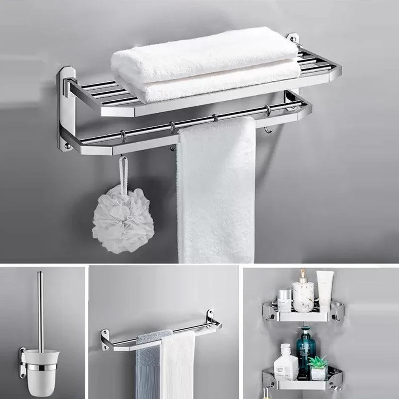 Contemporary Polished Chrome Bathroom Accessory Set with Towel Bar & Bath Shelf -Bathlova