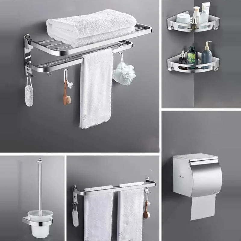 Contemporary Polished Chrome Bathroom Accessory Set with Towel Bar & Bath Shelf -Bathlova