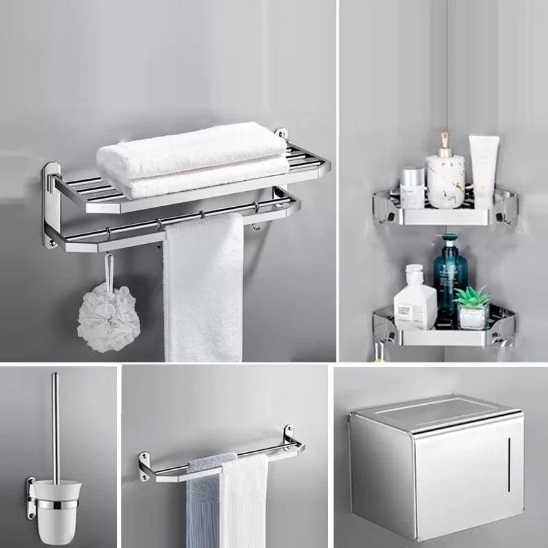 Contemporary Polished Chrome Bathroom Accessory Set with Towel Bar & Bath Shelf -Bathlova