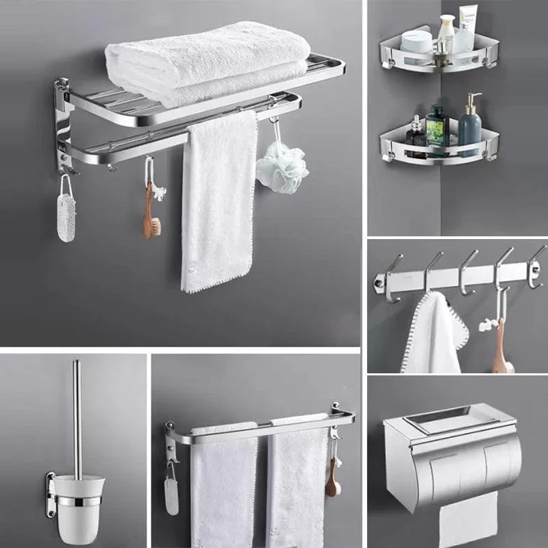 Contemporary Polished Chrome Bathroom Accessory Set with Towel Bar & Bath Shelf -Bathlova