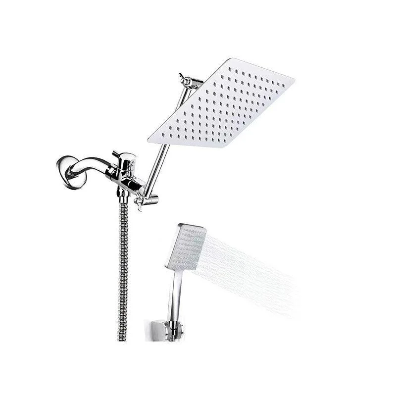 Contemporary Pull Down Dual Shower Head Square High Arch Shower Head Combo in Chrome -Bathlova