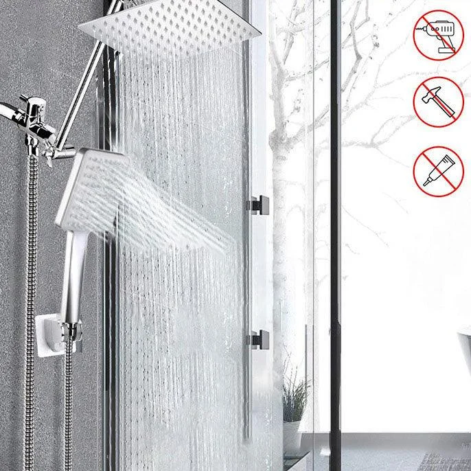 Contemporary Pull Down Dual Shower Head Square High Arch Shower Head Combo in Chrome -Bathlova