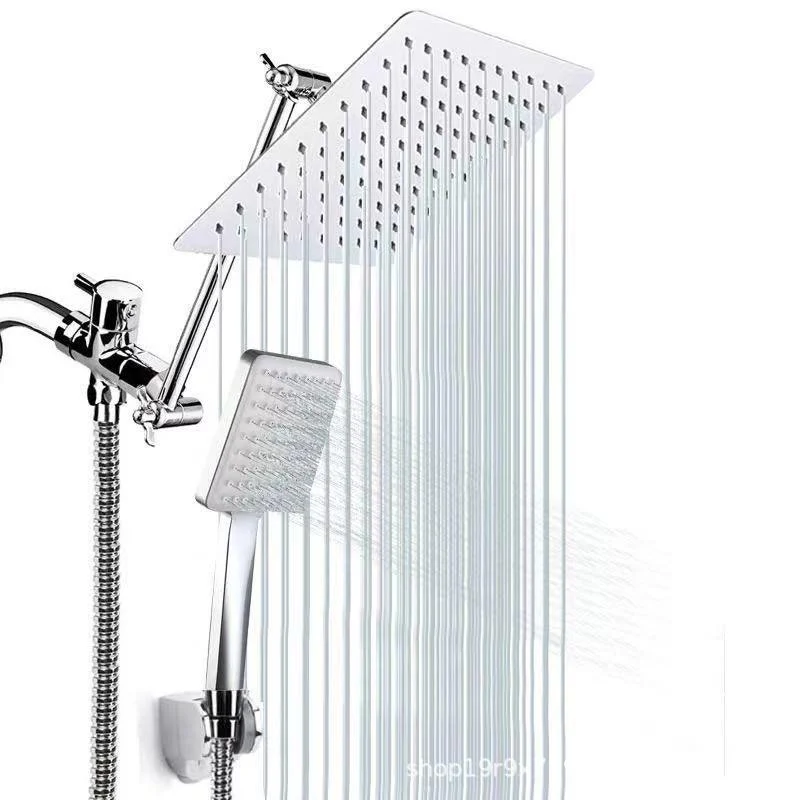 Contemporary Pull Down Dual Shower Head Square High Arch Shower Head Combo in Chrome -Bathlova