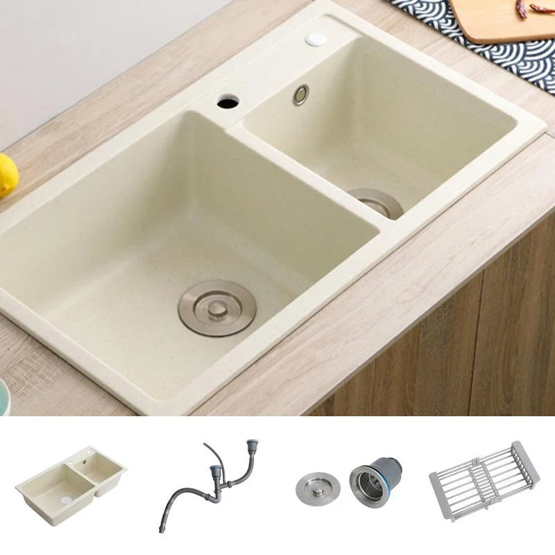 Contemporary Quartz Kitchen Sink Rectangle Shape Kitchen Sink with Double Sinks -Bathlova