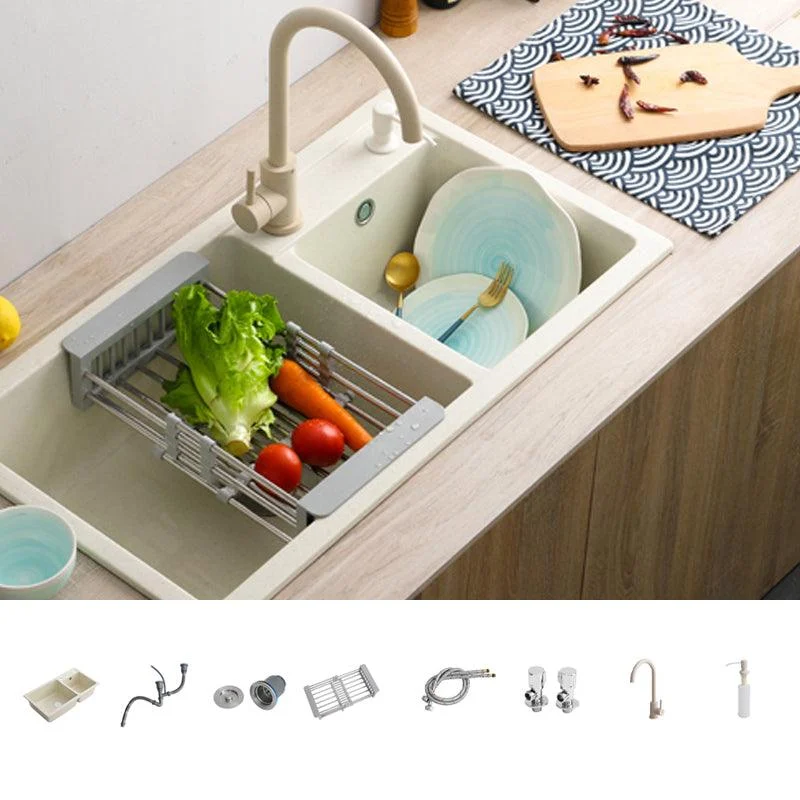 Contemporary Quartz Kitchen Sink Rectangle Shape Kitchen Sink with Double Sinks -Bathlova