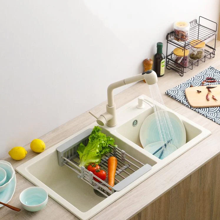 Contemporary Quartz Kitchen Sink Rectangle Shape Kitchen Sink with Double Sinks -Bathlova