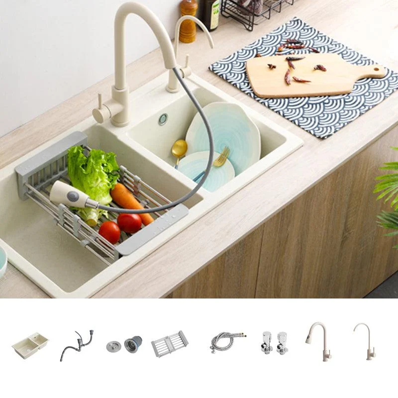 Contemporary Quartz Kitchen Sink Rectangle Shape Kitchen Sink with Double Sinks -Bathlova