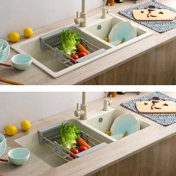 Contemporary Quartz Kitchen Sink Rectangle Shape Kitchen Sink with Double Sinks -Bathlova