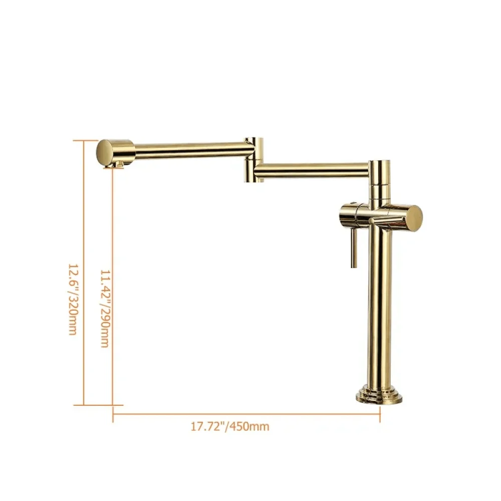 Contemporary Retractable Pot Filler Kitchen Tap in Gold Solid Brass -Bathlova