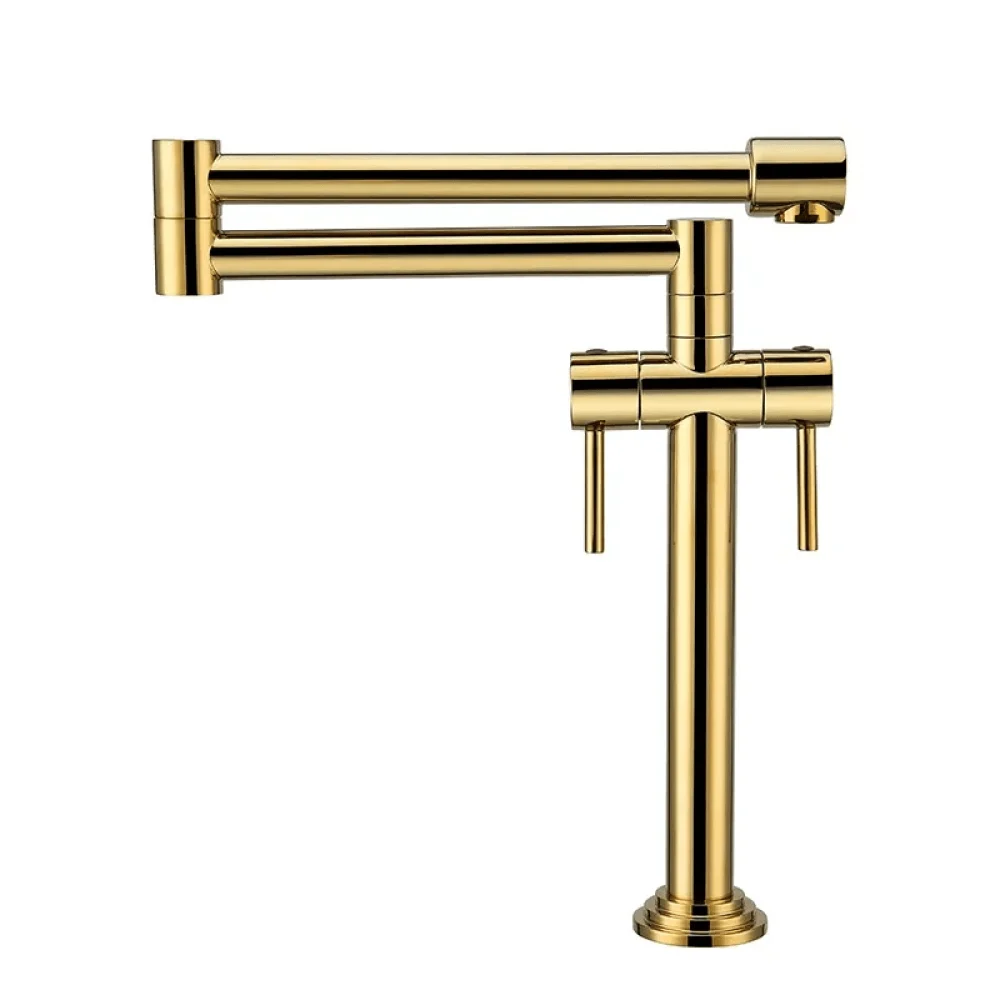 Contemporary Retractable Pot Filler Kitchen Tap in Gold Solid Brass -Bathlova