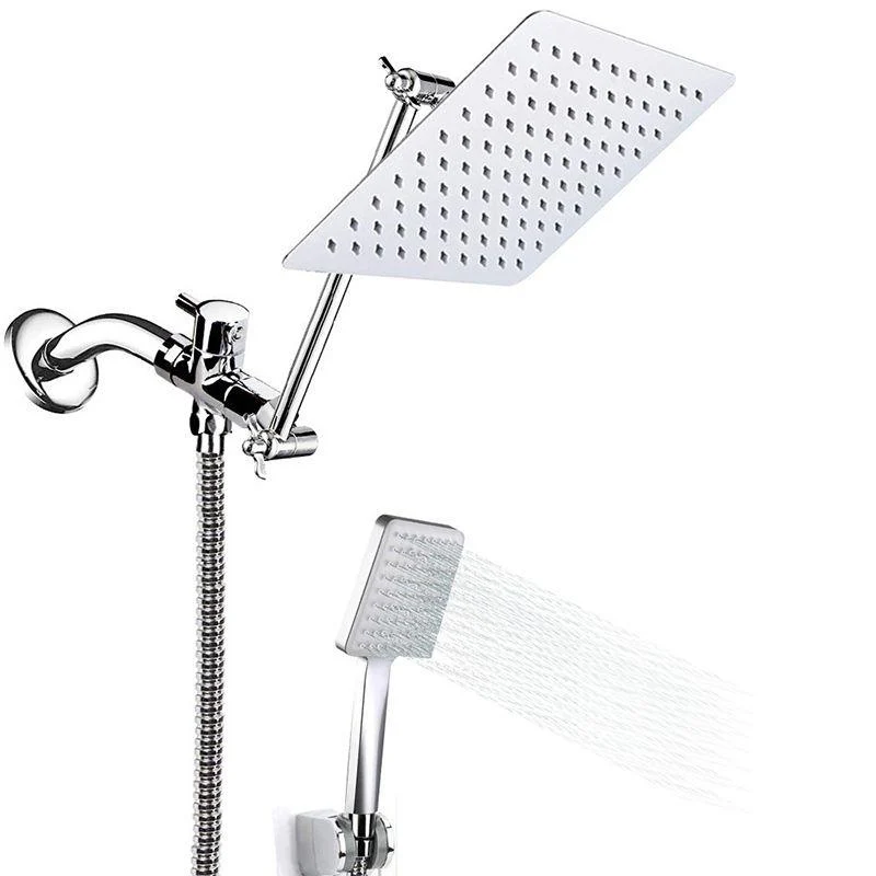 Contemporary Shower Combo Dual Shower Head Ceiling Mounted Square Shower Head -Bathlova