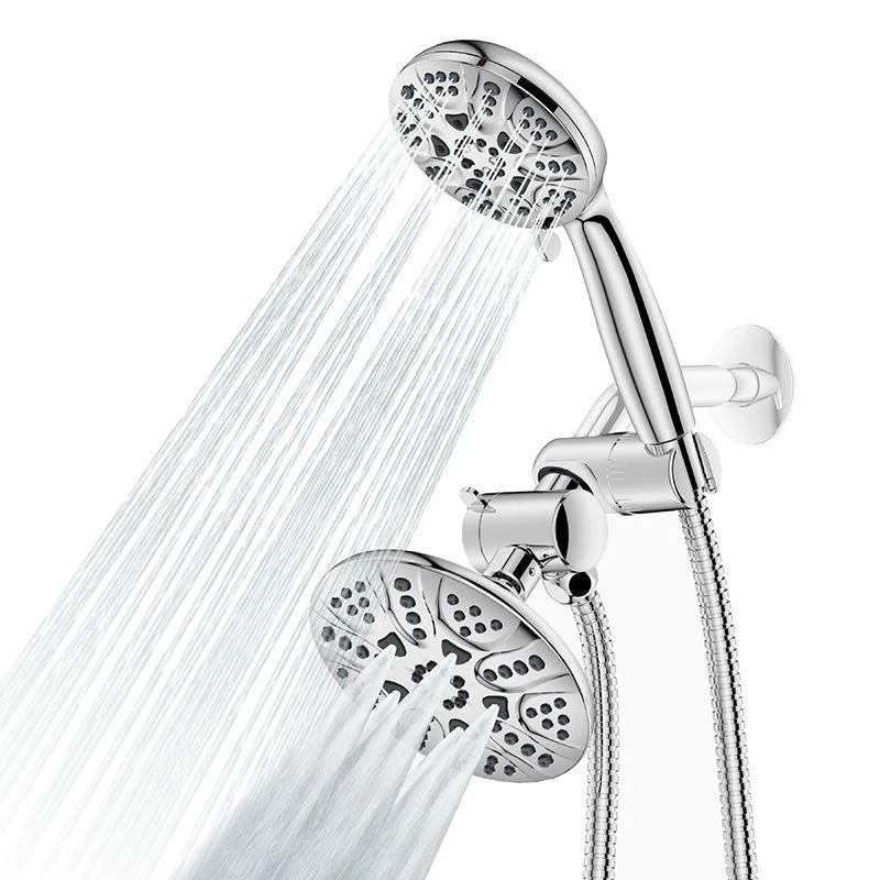 Contemporary Shower Combo Dual Shower Head Chrome Ceiling Mounted Round Shower Head -Bathlova