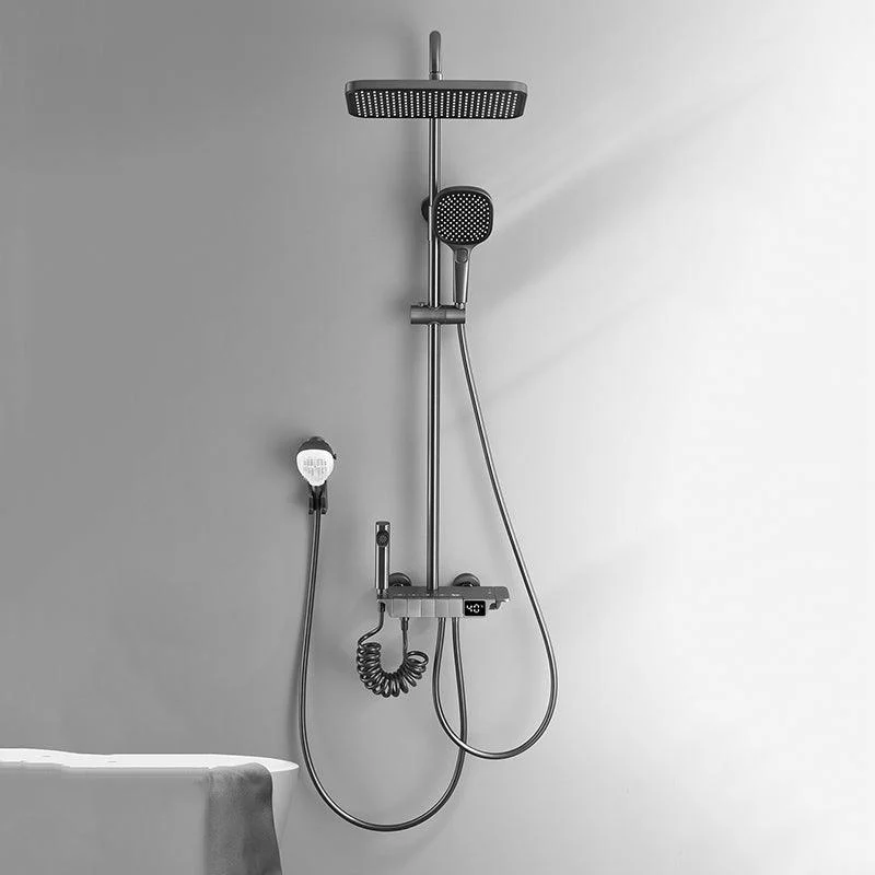 Contemporary Shower System Dual Shower Head Slide Bar Thermostatic Wall Mounted Shower Set -Bathlova