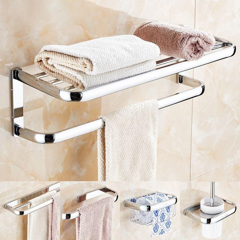 Contemporary Silver Bathroom Set with Bath Shelf and Towel Bar -Bathlova