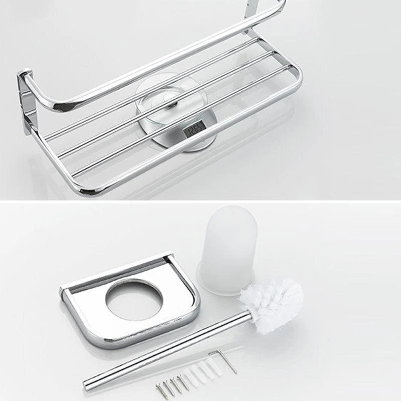 Contemporary Silver Bathroom Set with Bath Shelf and Towel Bar -Bathlova