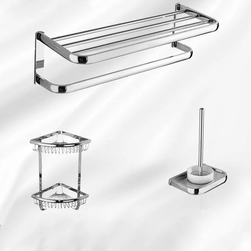 Contemporary Silver Bathroom Set with Bath Shelf and Towel Bar -Bathlova