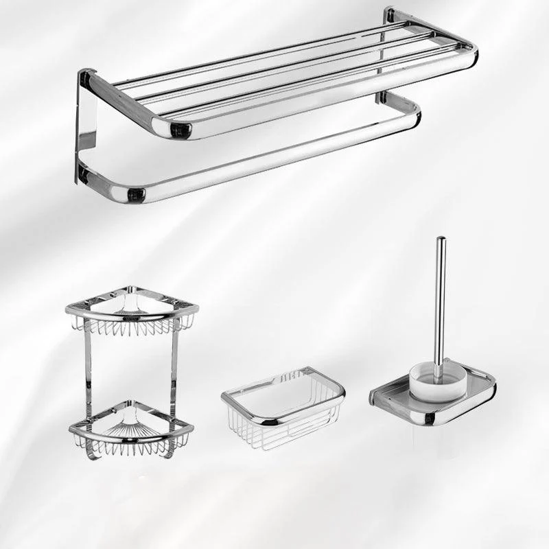 Contemporary Silver Bathroom Set with Bath Shelf and Towel Bar -Bathlova