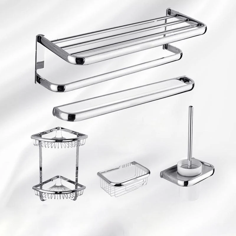 Contemporary Silver Bathroom Set with Bath Shelf and Towel Bar -Bathlova