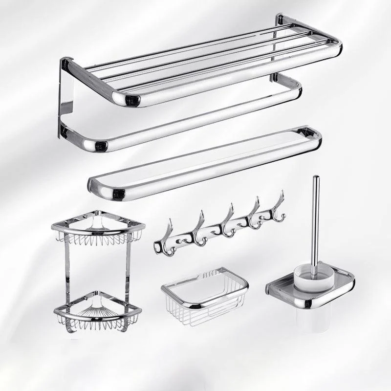 Contemporary Silver Bathroom Set with Bath Shelf and Towel Bar -Bathlova