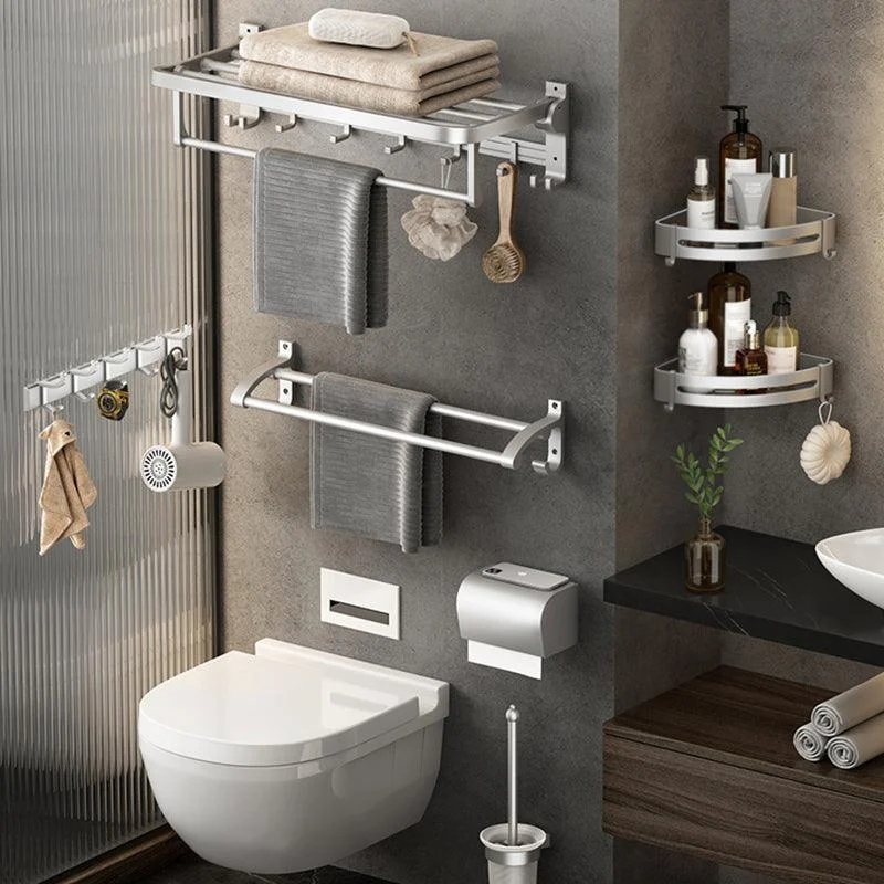 Contemporary Silver Metal Bath Hardware Set with Triangle Bath Shelf -Bathlova