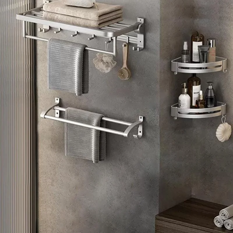 Contemporary Silver Metal Bath Hardware Set with Triangle Bath Shelf -Bathlova