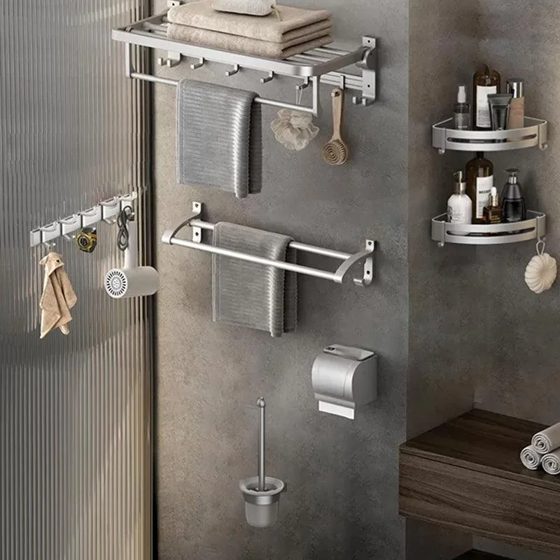 Contemporary Silver Metal Bath Hardware Set with Triangle Bath Shelf -Bathlova