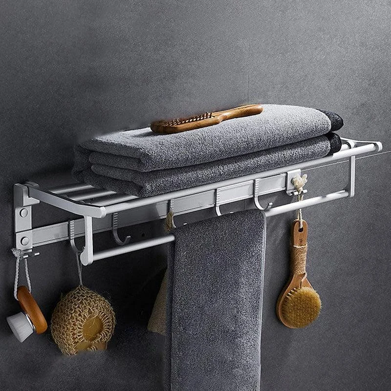 Contemporary Silver Metal Bathroom Accessory Kit with Towel Bar -Bathlova