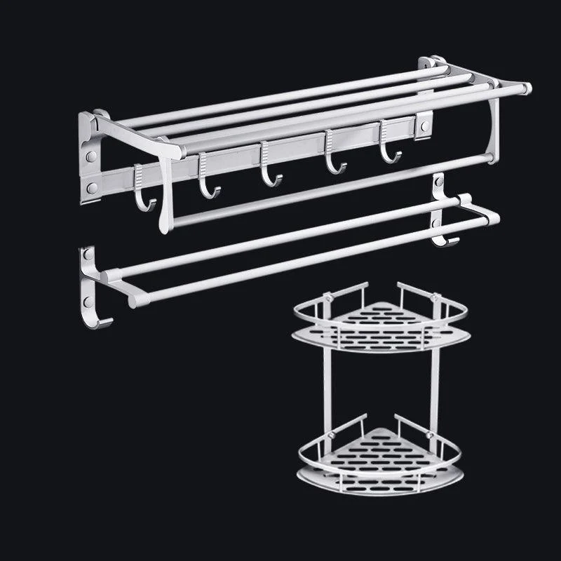 Contemporary Silver Metal Bathroom Accessory Kit with Towel Bar -Bathlova