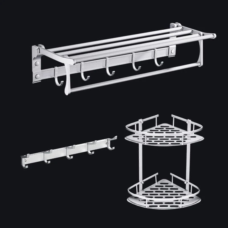 Contemporary Silver Metal Bathroom Accessory Kit with Towel Bar -Bathlova