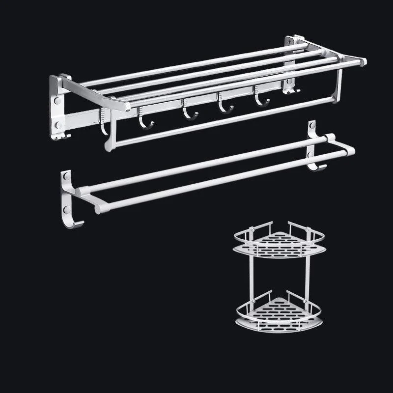 Contemporary Silver Metal Bathroom Accessory Kit with Towel Bar -Bathlova